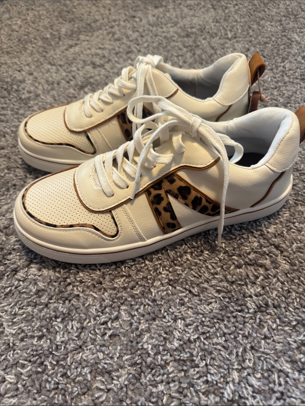 NWT MIA Cream Lace-Up Sneakers with Leopard Print Accent